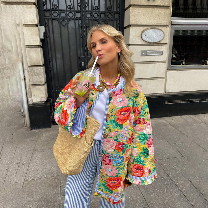 Trendy Print Women's Blazer - Eva-Flowers-XS-Nora Luxe