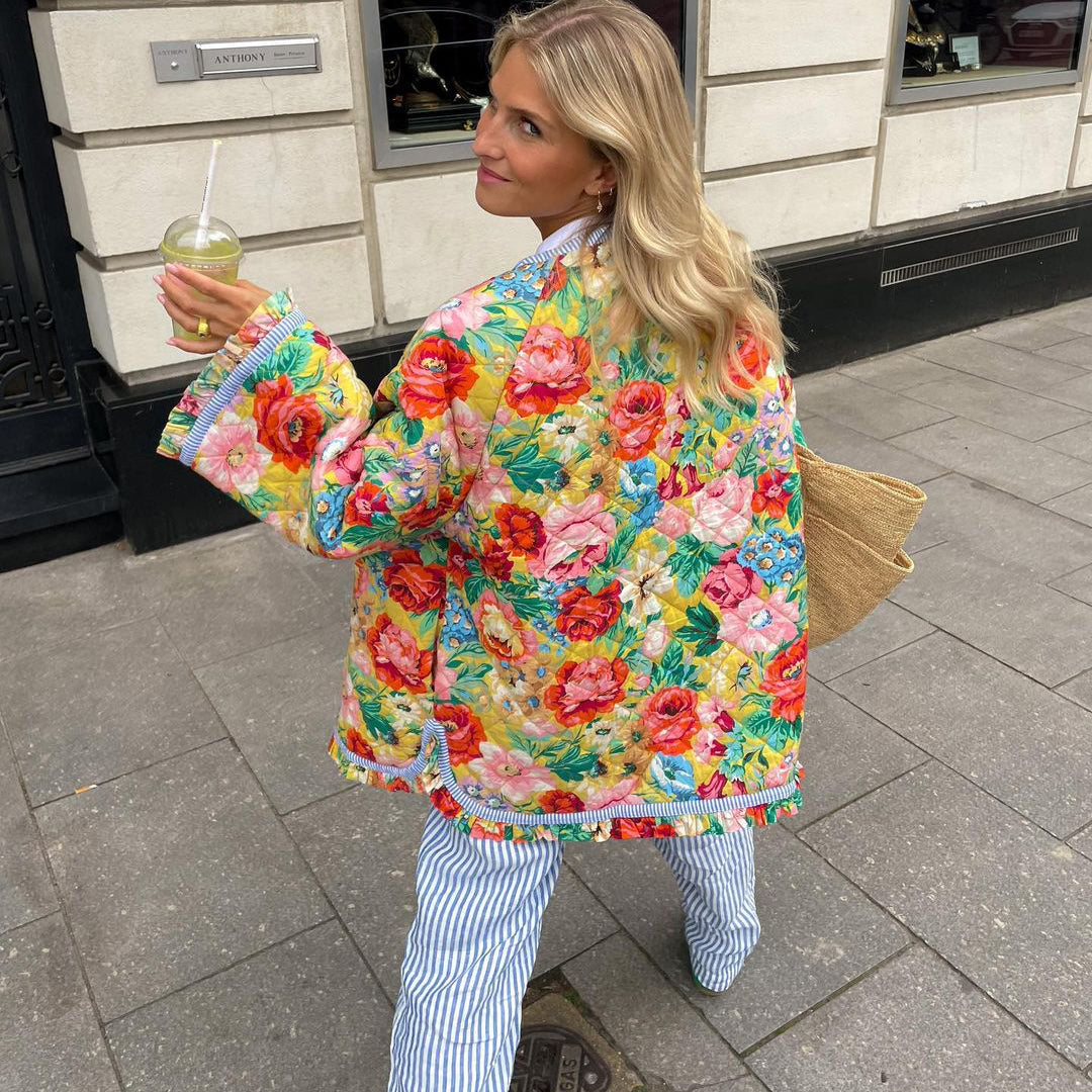 Trendy Print Women's Blazer - Eva-Flowers-XS-Nora Luxe