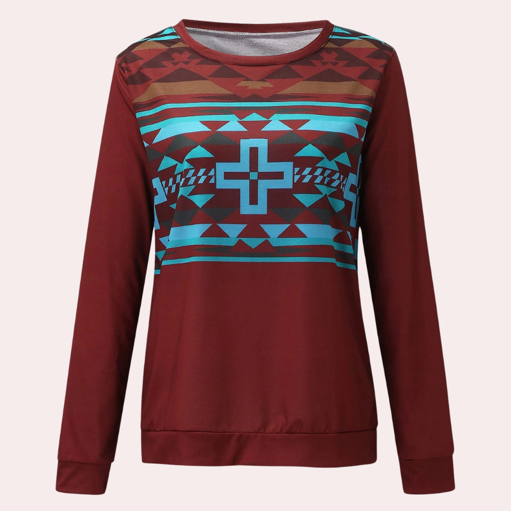 Trendy Printed Women's Sweatshirt - Sienna-Red-XS-Nora Luxe