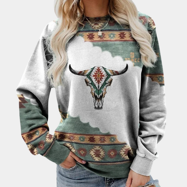 Trendy Printed Women's Sweatshirt - Sienna-White-XS-Nora Luxe