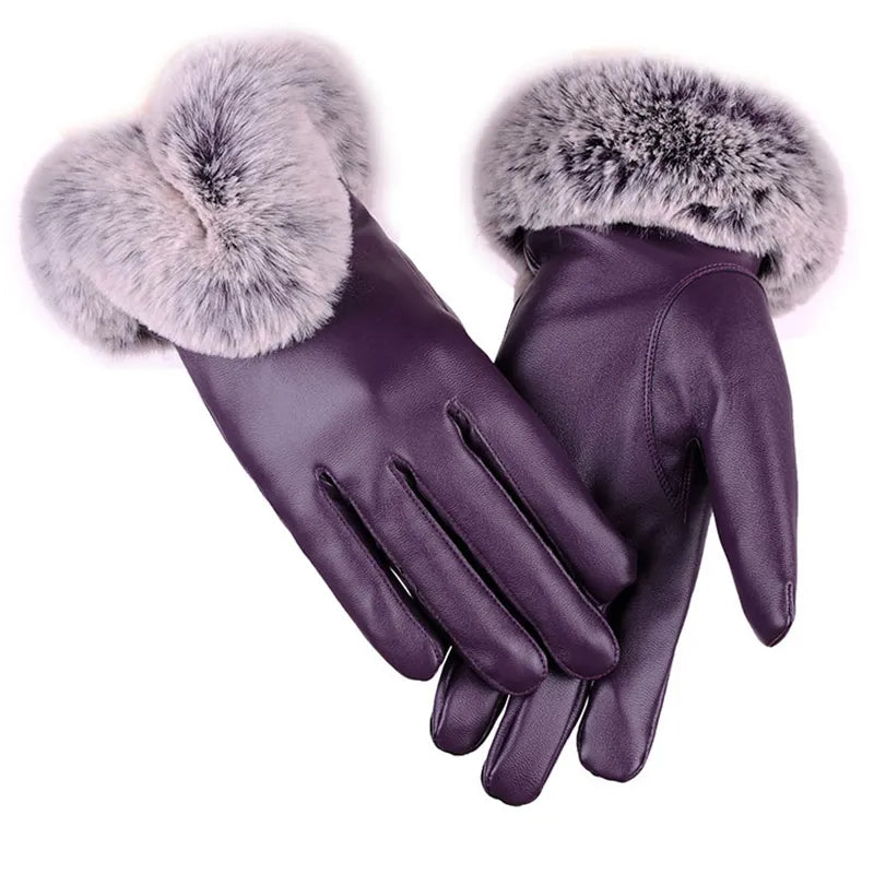 Trendy PU Leather Gloves - SilkGlide-Purple-Nora Luxe