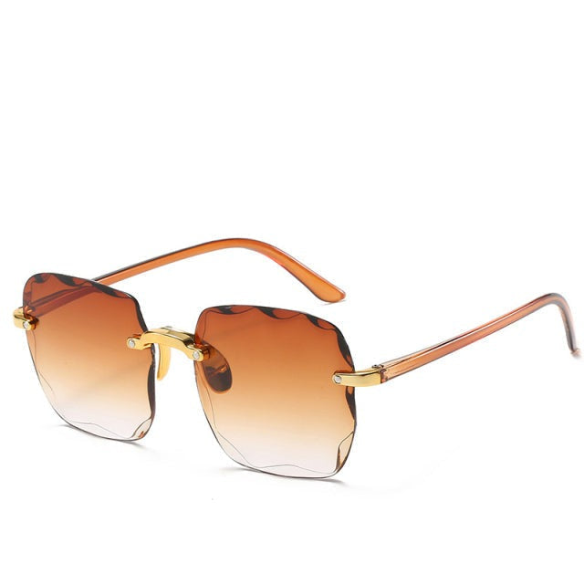 Trendy Rimless Sunglasses with UV400 Protection in Vintage Style – Clea-Brown-Nora Luxe