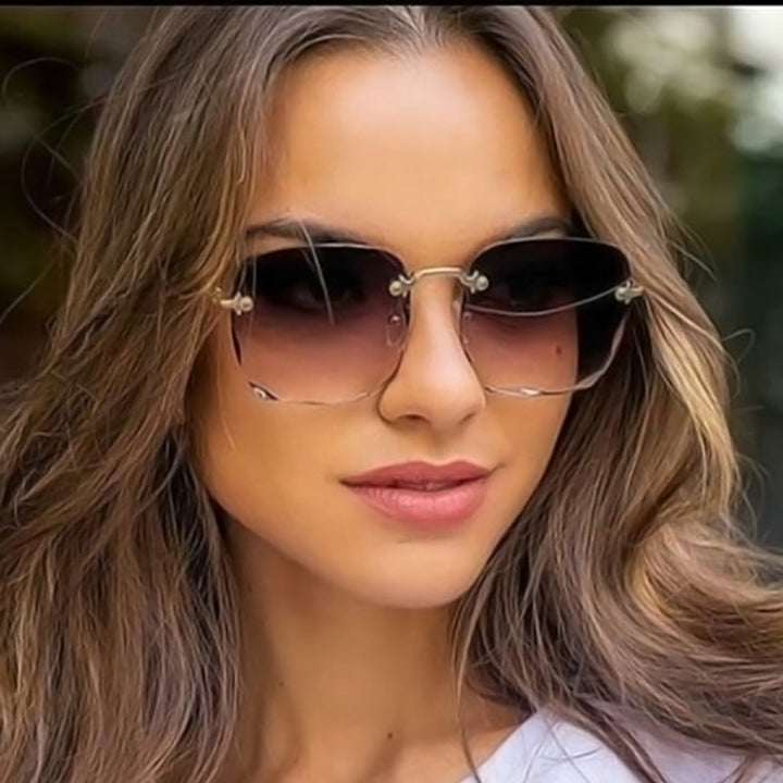 Trendy Rimless Sunglasses with UV400 Protection in Vintage Style – Clea-Brown/Gray-Nora Luxe