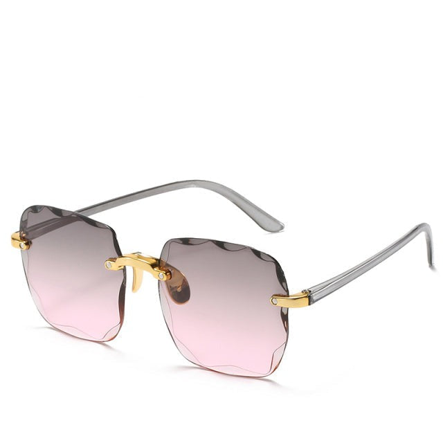 Trendy Rimless Sunglasses with UV400 Protection in Vintage Style – Clea-Gray/Pink-Nora Luxe