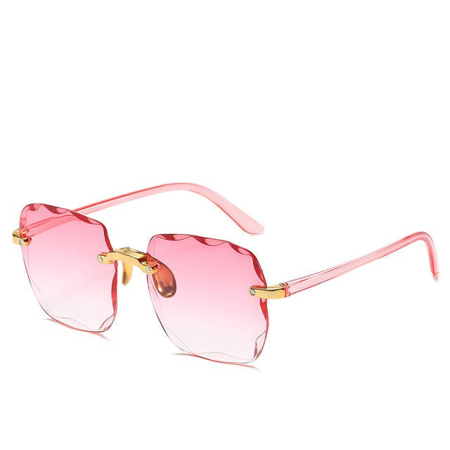 Trendy Rimless Sunglasses with UV400 Protection in Vintage Style – Clea-Pink-Nora Luxe