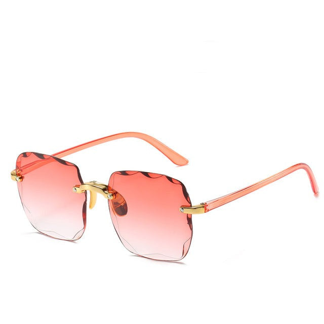 Trendy Rimless Sunglasses with UV400 Protection in Vintage Style – Clea-Red-Nora Luxe