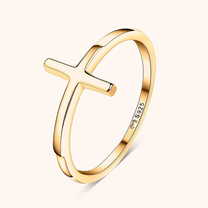 Trendy Ring with Cross Detail - Amélie-5-Gold-Nora Luxe