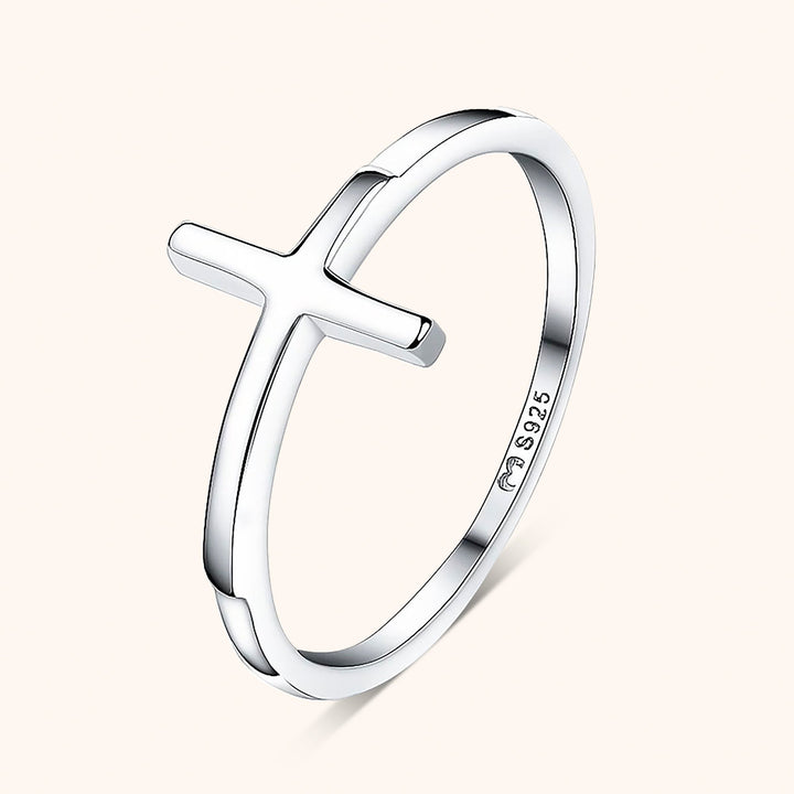 Trendy Ring with Cross Detail - Amélie-5-Silver-Nora Luxe