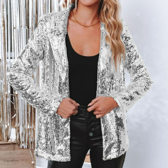 Trendy Sequined Blazer - Olivia-Silver-S-Nora Luxe