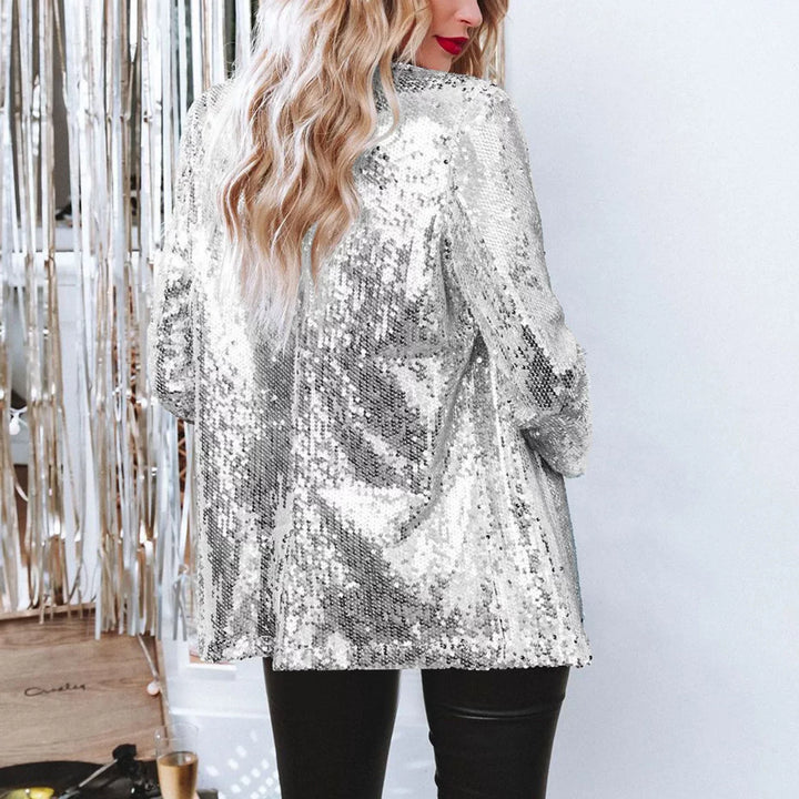 Trendy Sequined Blazer - Olivia-Silver-S-Nora Luxe