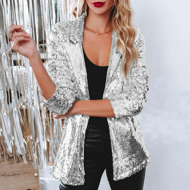 Trendy Sequined Blazer - Olivia-Silver-S-Nora Luxe