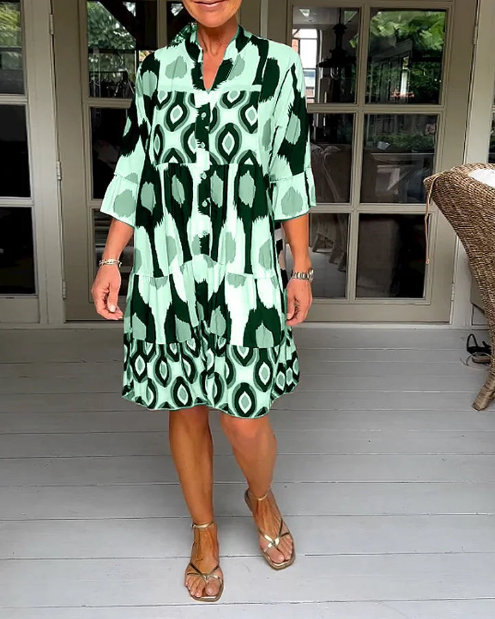 Trendy short-sleeved dress with abstract print & loose fit – Liora-Green-S-Nora Luxe