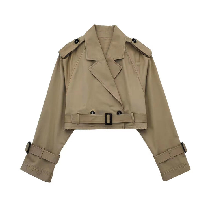 Trendy Short Women's Trench Coat with Belt – Amelie-Beige-XS-Nora Luxe