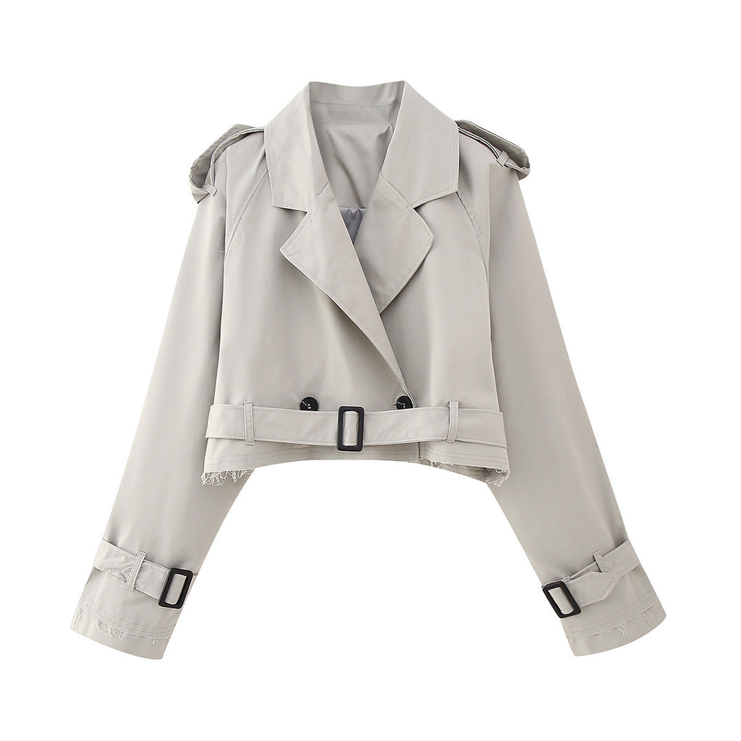 Trendy Short Women's Trench Coat with Belt – Amelie-Grey-XS-Nora Luxe