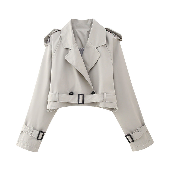 Trendy Short Women's Trench Coat with Belt – Amelie-Grey-XS-Nora Luxe