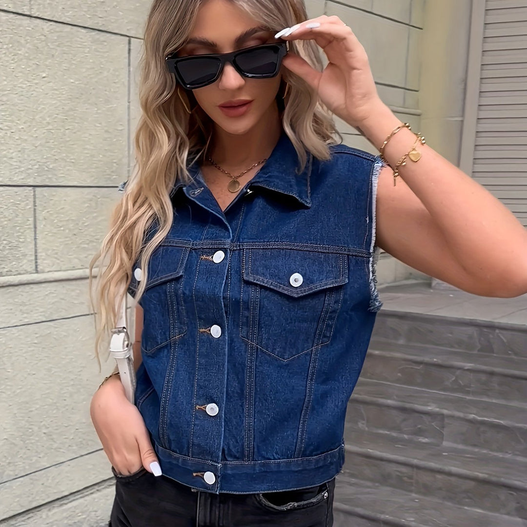 Trendy Sleeveless Denim Vest - Mila-Deep blue-XS-Nora Luxe
