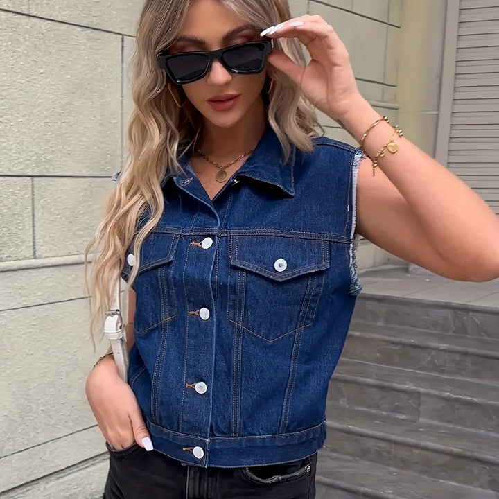 Trendy Sleeveless Denim Vest - Mila-Deep blue-XS-Nora Luxe
