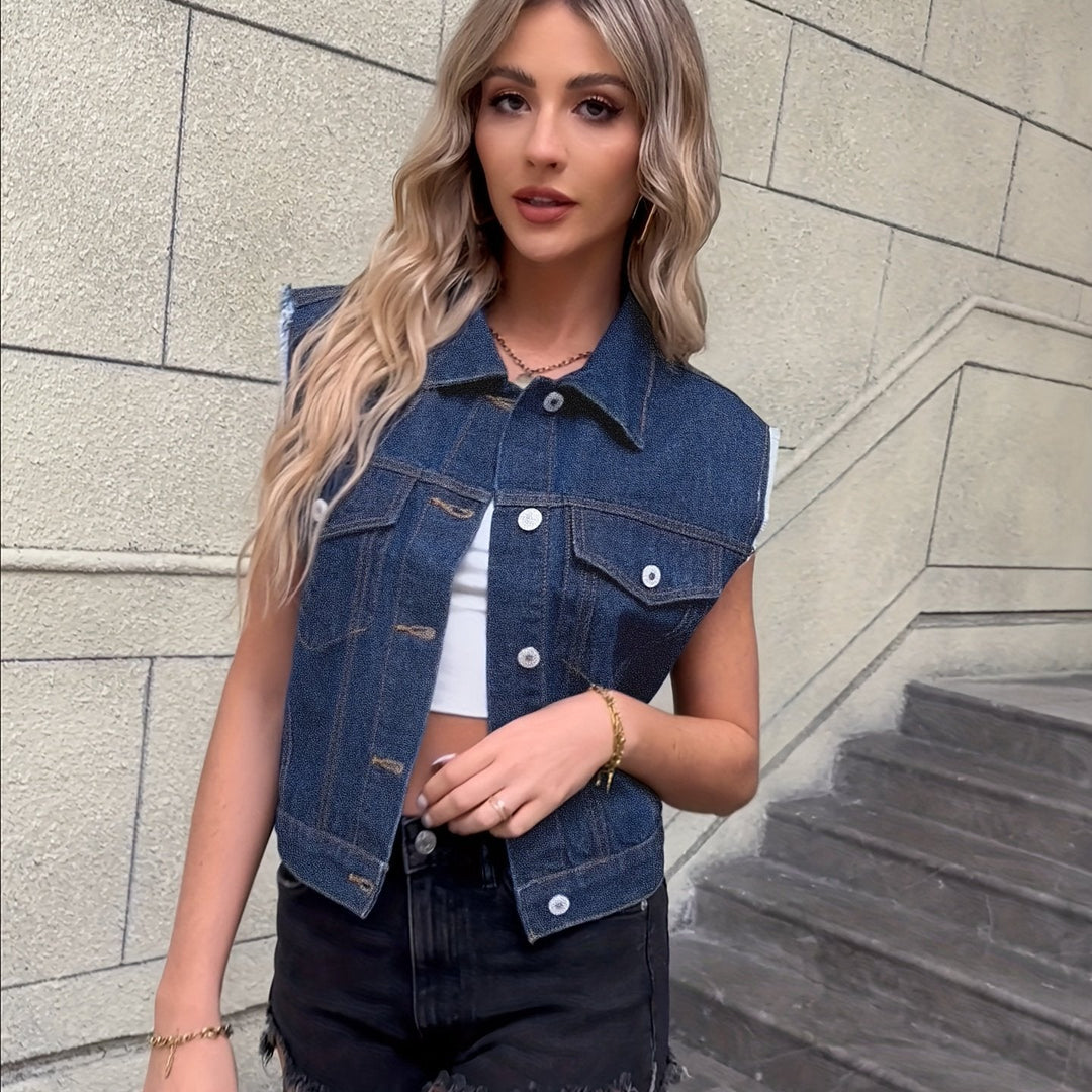 Trendy Sleeveless Denim Vest - Mila-Light blue-XS-Nora Luxe