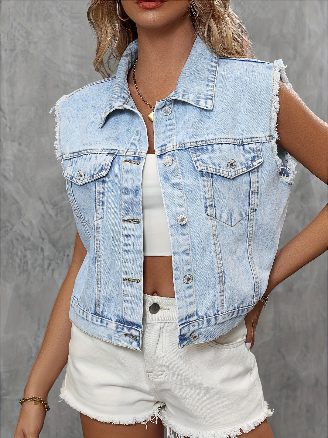 Trendy Sleeveless Denim Vest - Mila-Light blue-XS-Nora Luxe