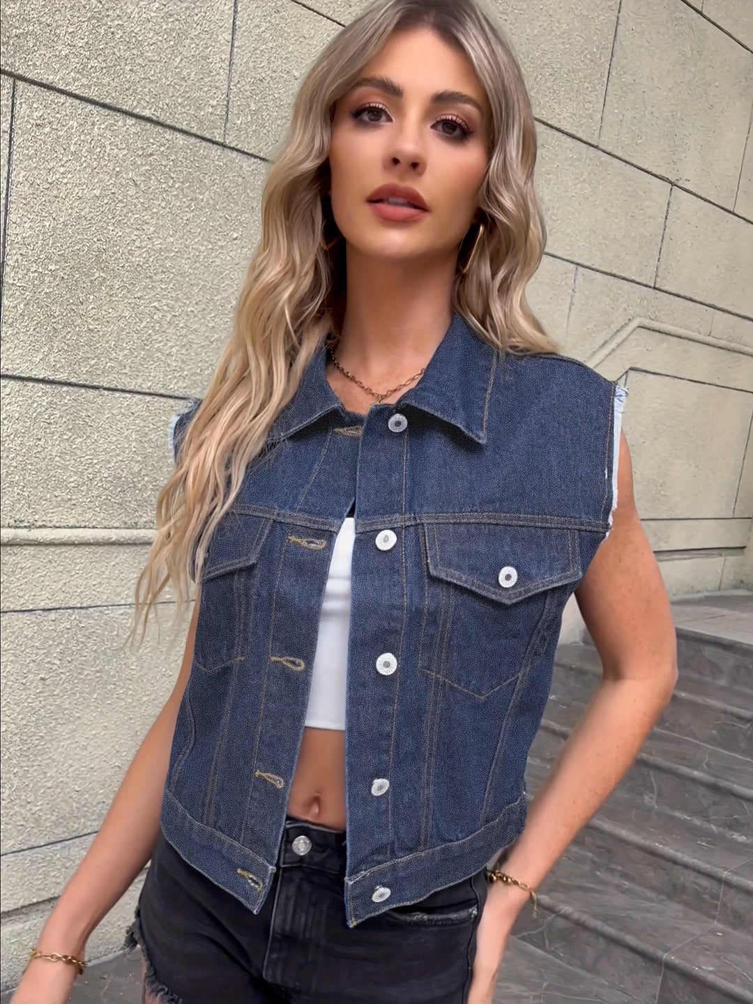 Trendy Sleeveless Denim Vest - Mila-Medium Blue-XS-Nora Luxe