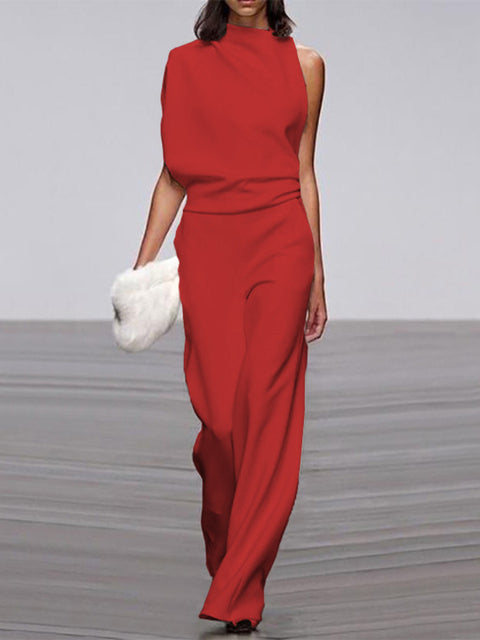 Trendy Sleeveless Jumpsuit - Mira-Red-4-Nora Luxe
