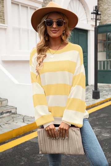 Trendy Striped Women's Sweater - Sohpie-Yellow-S-The Livary
