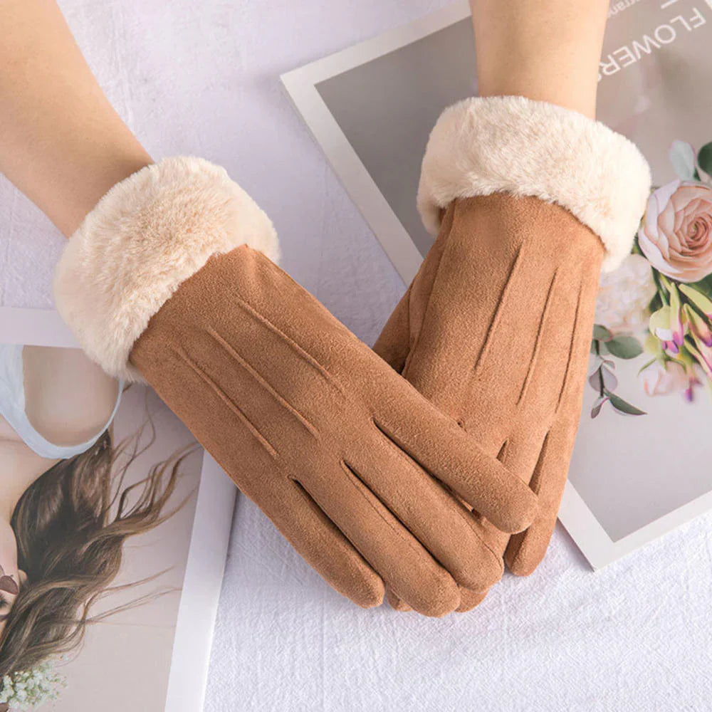 Trendy Suede Ladies Gloves - Mirella-Coffee-Nora Luxe