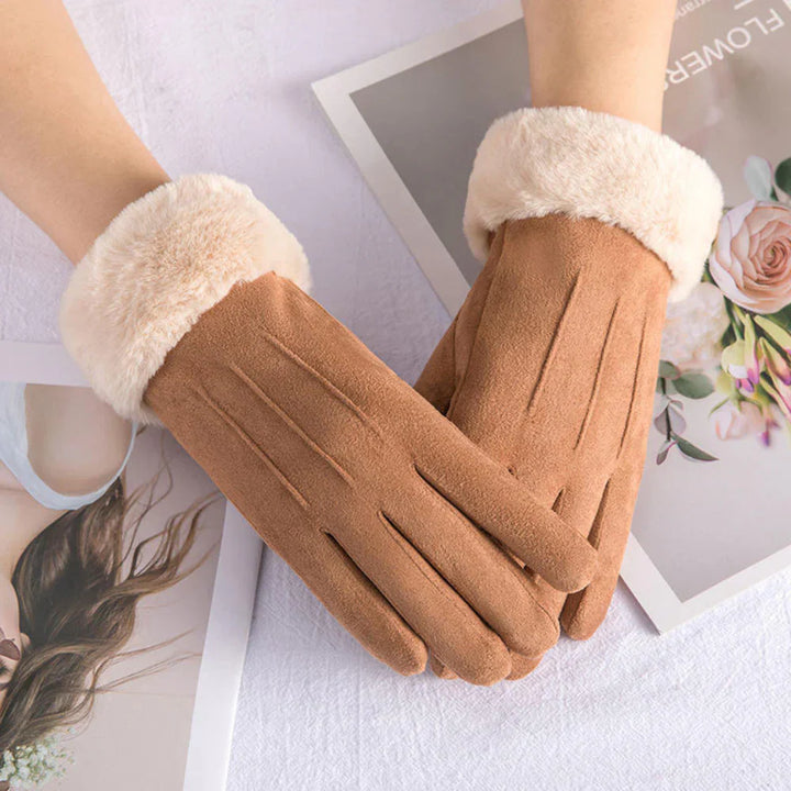 Trendy Suede Ladies Gloves - Mirella-Coffee-Nora Luxe