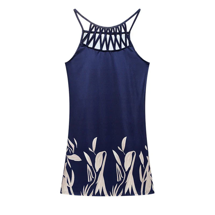 Trendy summer tunic dress with ethnic print & spaghetti straps – Kiara-Flowers-S-Nora Luxe