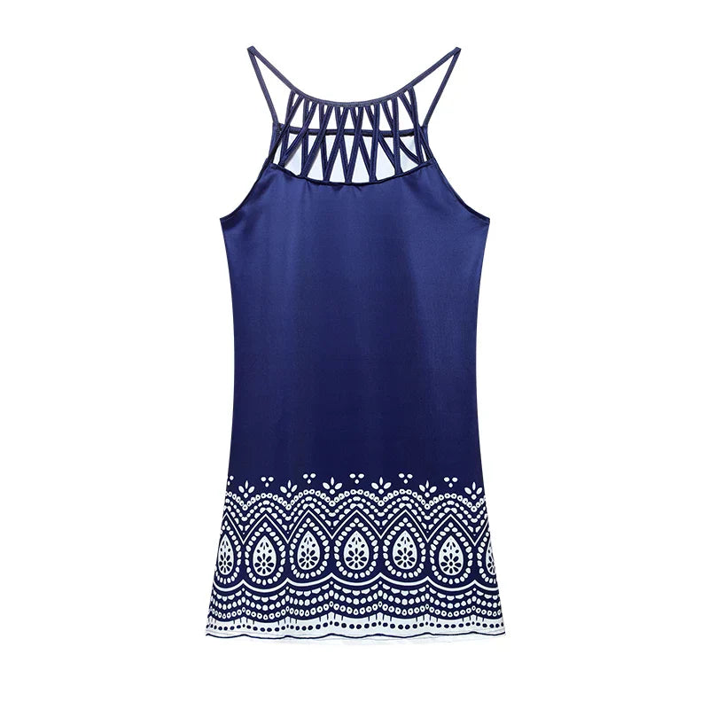 Trendy summer tunic dress with ethnic print & spaghetti straps – Kiara-Leopard print-S-Nora Luxe