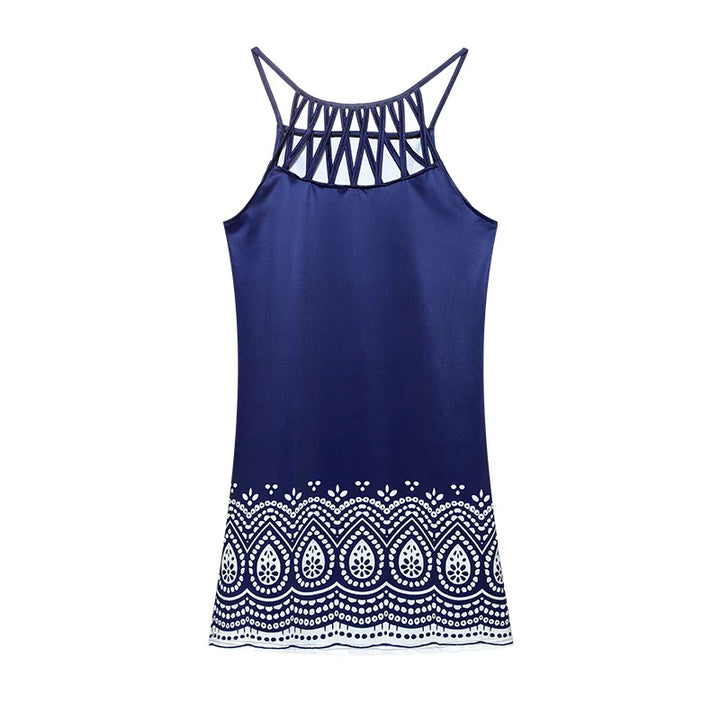 Trendy summer tunic dress with ethnic print & spaghetti straps – Kiara-Leopard print-S-Nora Luxe