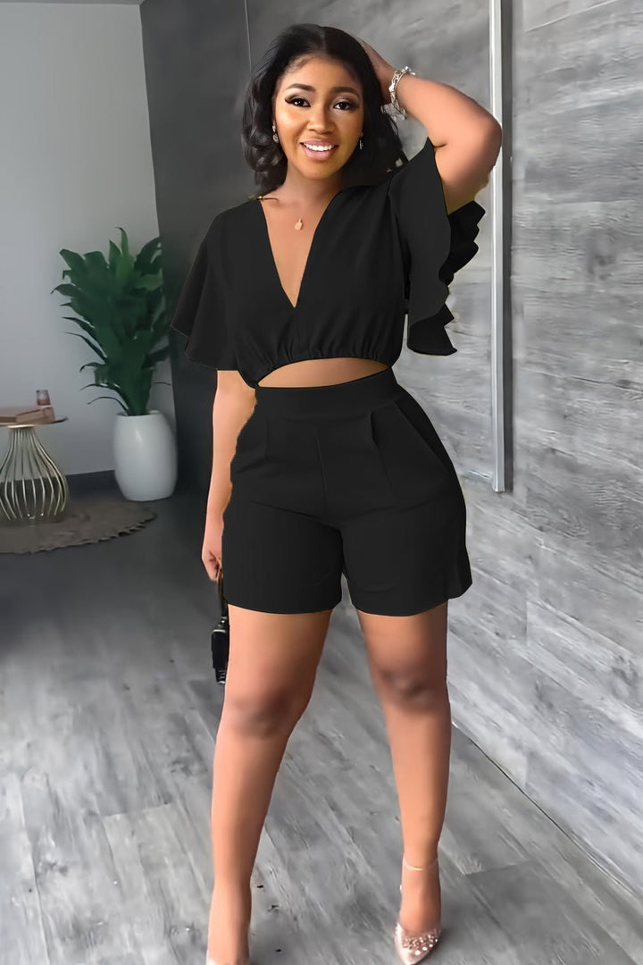 Trendy summer two-piece set with pleated design – Marlene-Black-S-Nora Luxe