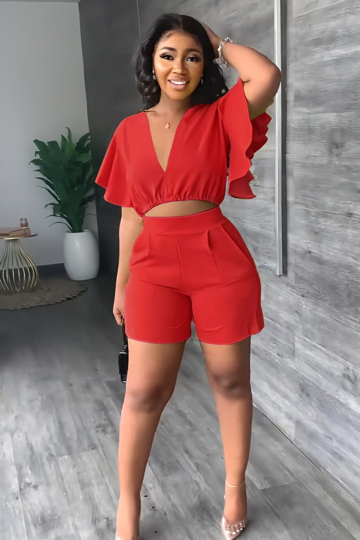 Trendy summer two-piece set with pleated design – Marlene-Red-S-Nora Luxe