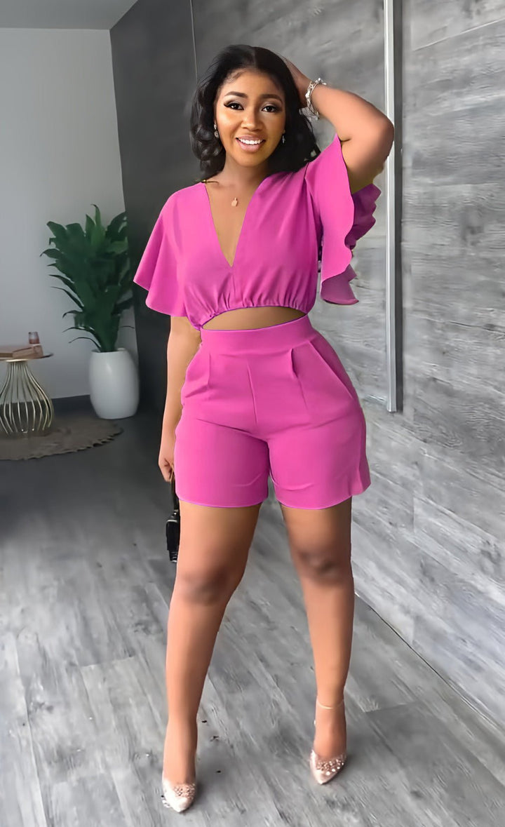 Trendy summer two-piece set with pleated design – Marlene-Rose pink-S-Nora Luxe