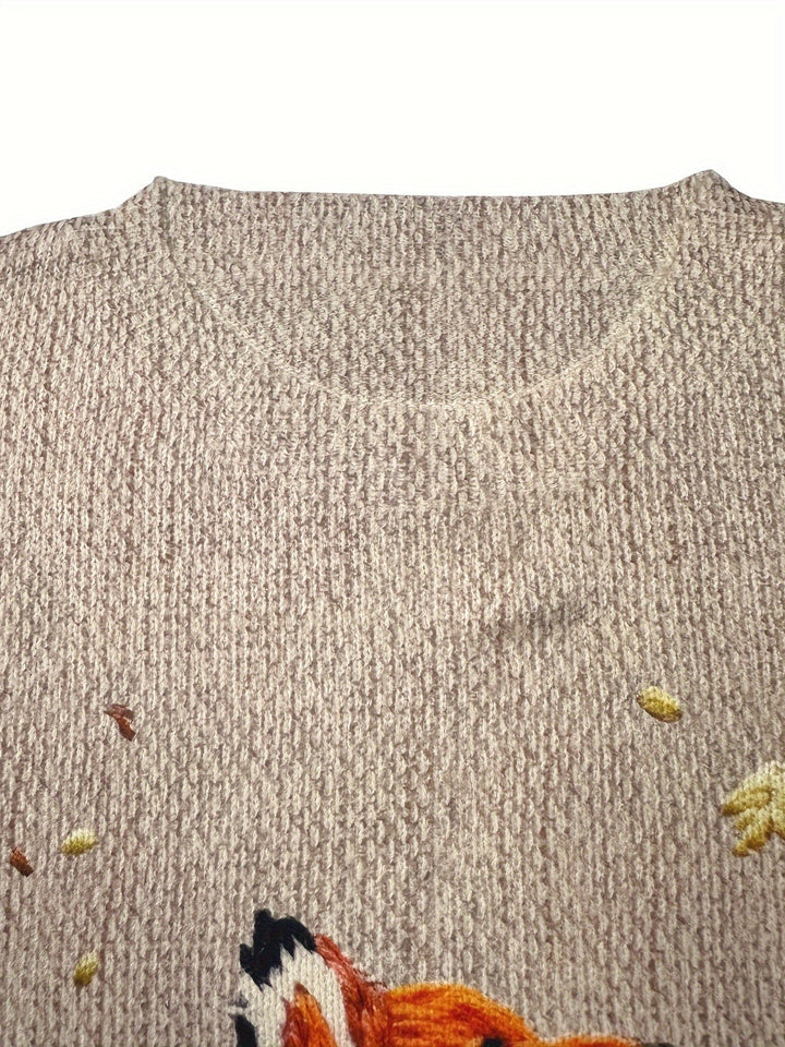 Trendy Sweater with Fox Print - Elisanne-S-Nora Luxe