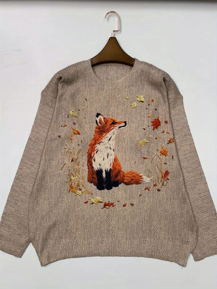 Trendy Sweater with Fox Print - Elisanne-S-Nora Luxe