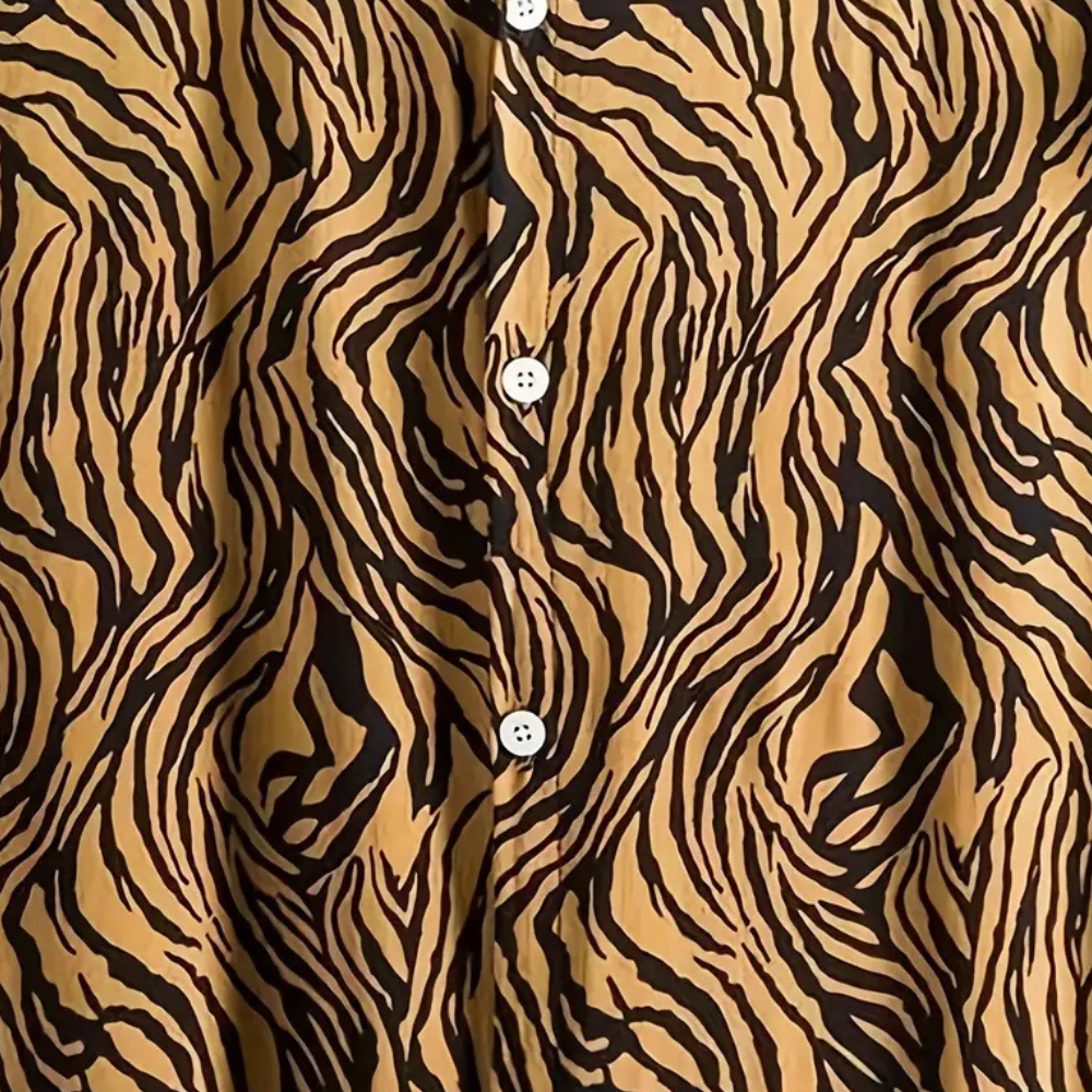 Trendy Tiger Print Shirt with Button Closure - Oscar-S-Nora Luxe