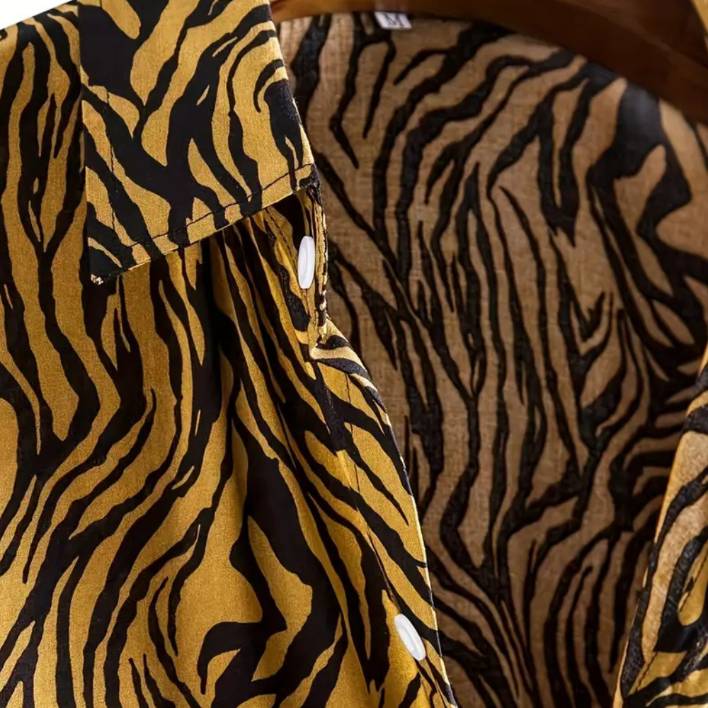 Trendy Tiger Print Shirt with Button Closure - Oscar-S-Nora Luxe