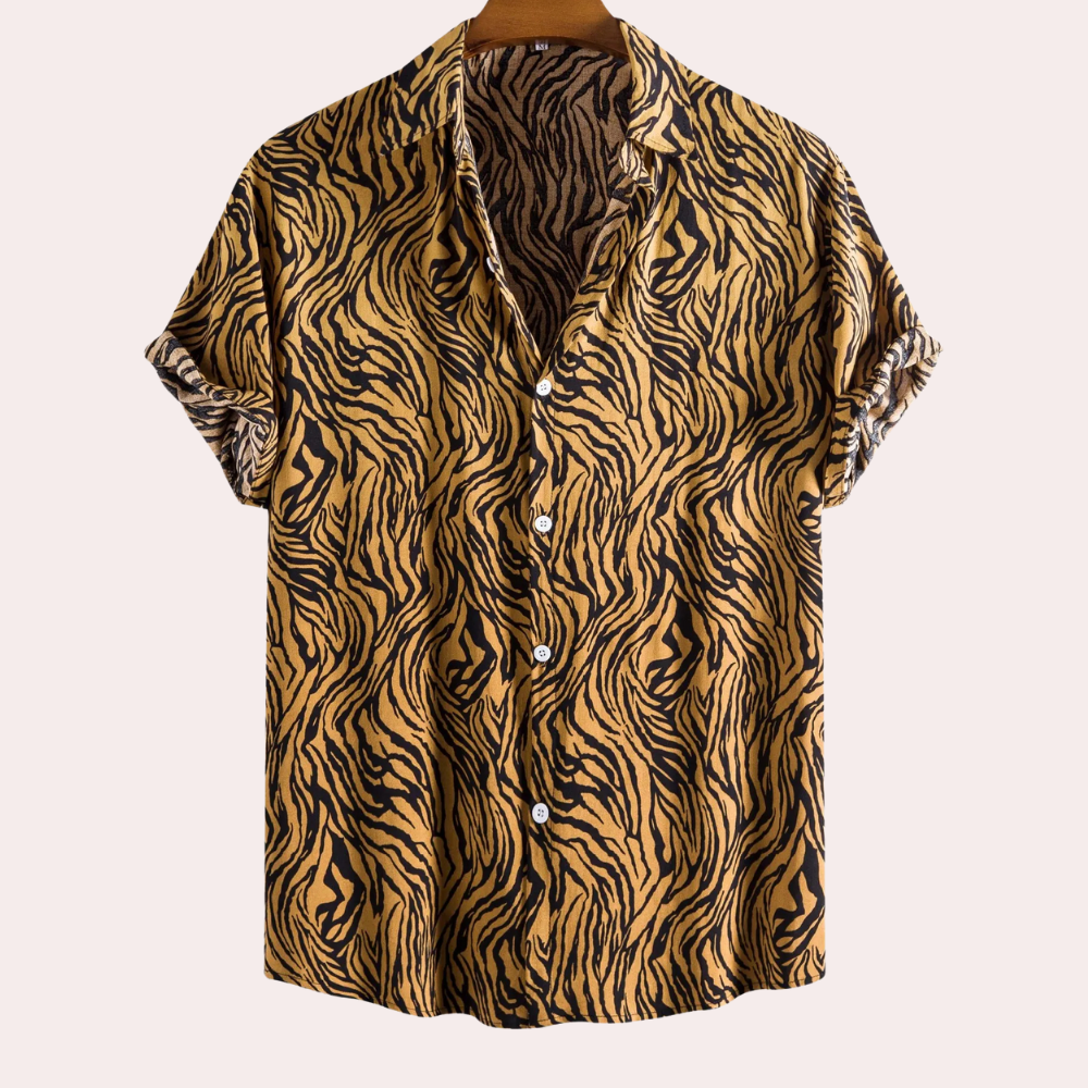 Trendy Tiger Print Shirt with Button Closure - Oscar-S-Nora Luxe