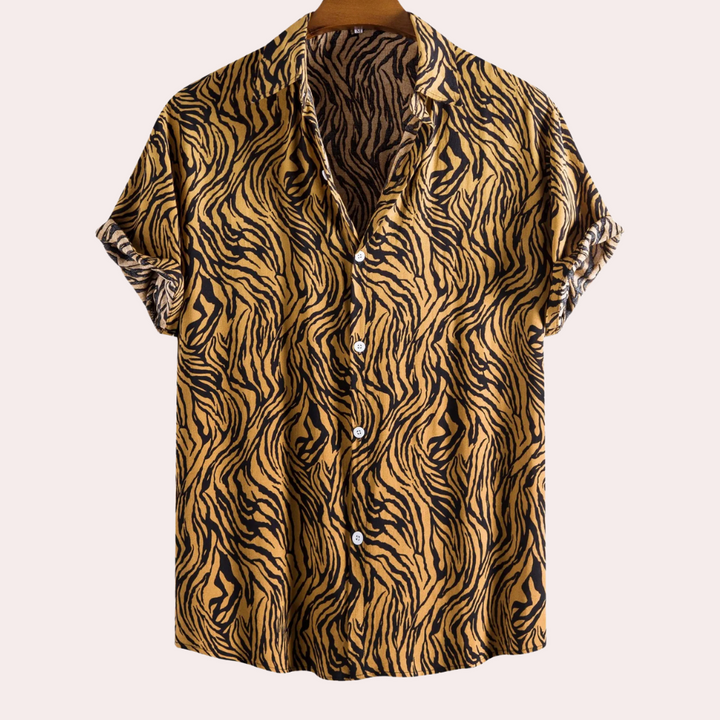 Trendy Tiger Print Shirt with Button Closure - Oscar-S-Nora Luxe
