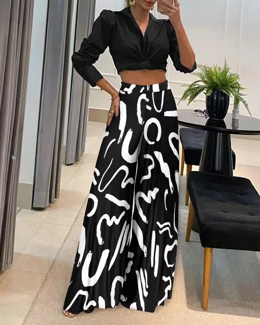 Trendy Trousers with Print - Sara-White-S-Nora Luxe