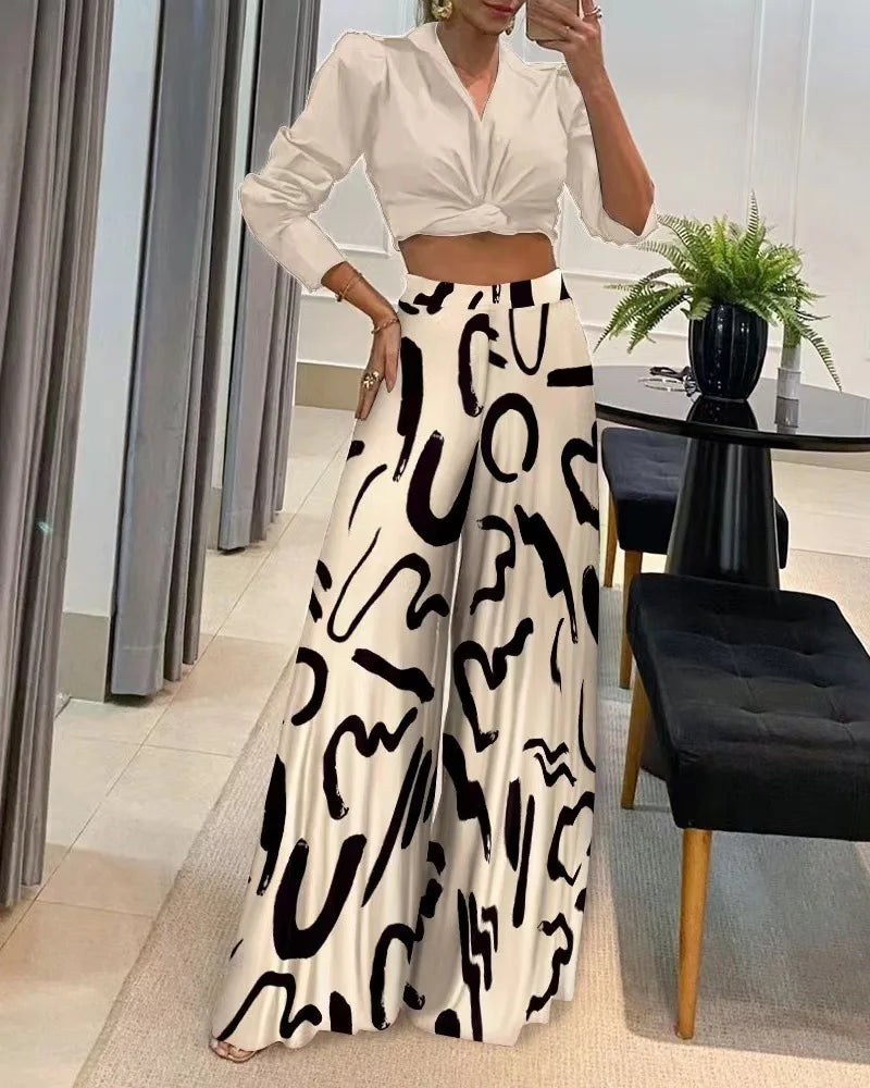 Trendy Trousers with Print - Sara-White-S-Nora Luxe