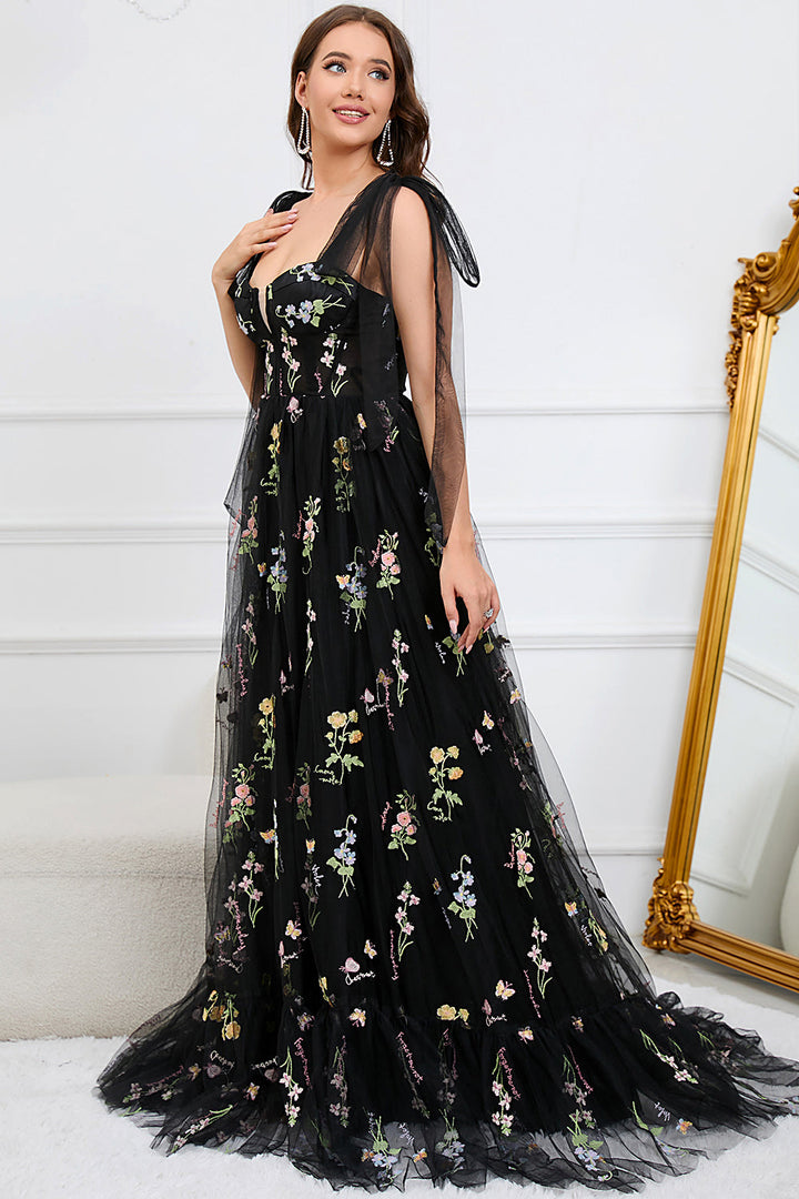Trendy Tulle A-Line Evening Dress - Isabella-Black-0-Nora Luxe