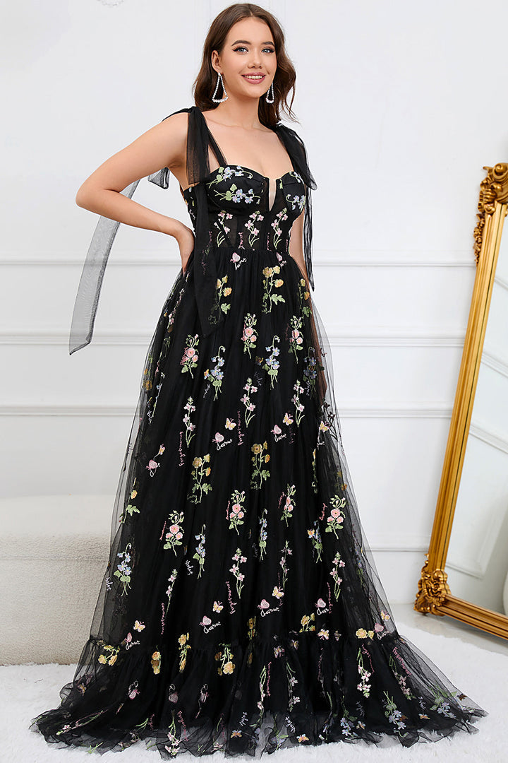 Trendy Tulle A-Line Evening Dress - Isabella-Black-0-Nora Luxe
