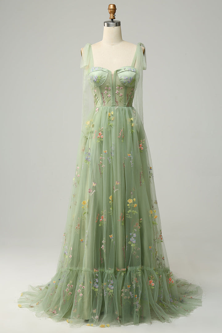 Trendy Tulle A-Line Evening Dress - Isabella-Green-0-Nora Luxe