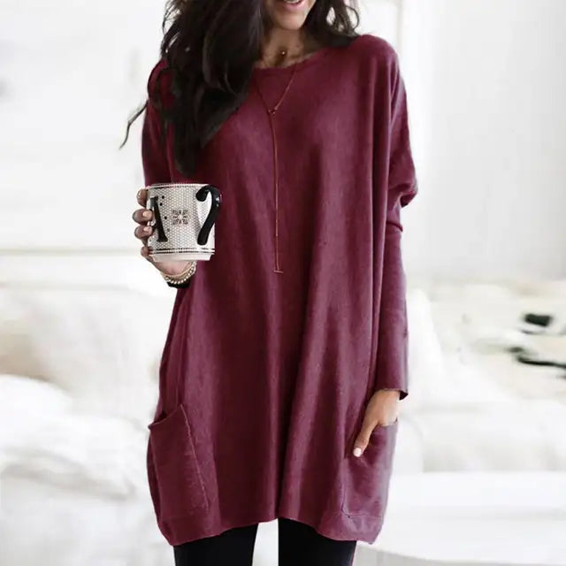 Trendy Tunic with Long Sleeves - Celina-Dark pink-S-Nora Luxe