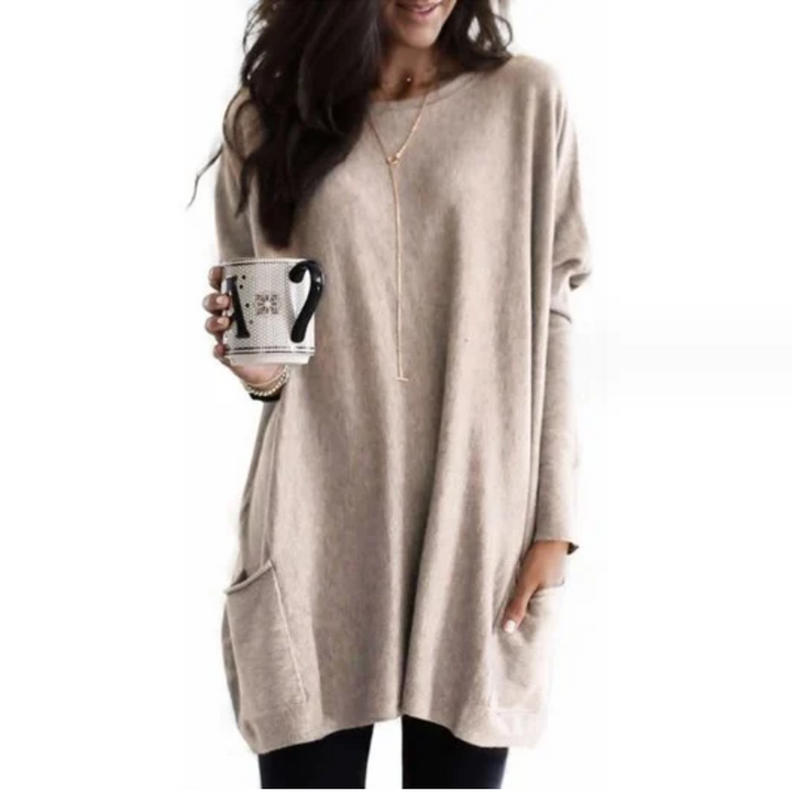 Trendy Tunic with Long Sleeves - Celina-Khaki-S-Nora Luxe