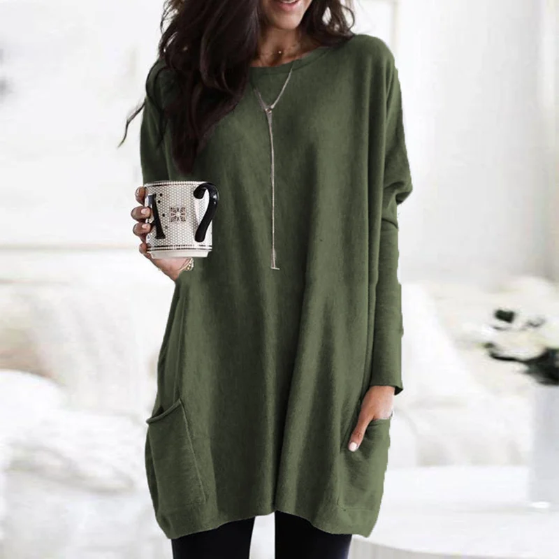 Trendy Tunic with Long Sleeves - Celina-Olive green-S-Nora Luxe