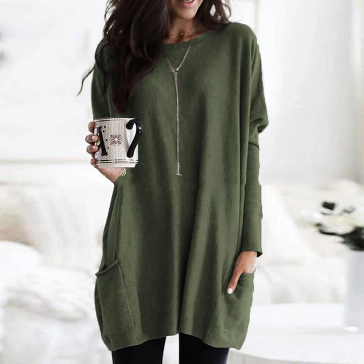 Trendy Tunic with Long Sleeves - Celina-Olive green-S-Nora Luxe