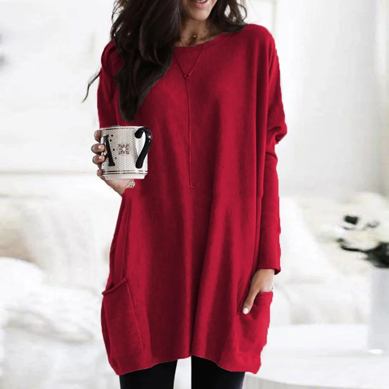 Trendy Tunic with Long Sleeves - Celina-Red-S-Nora Luxe